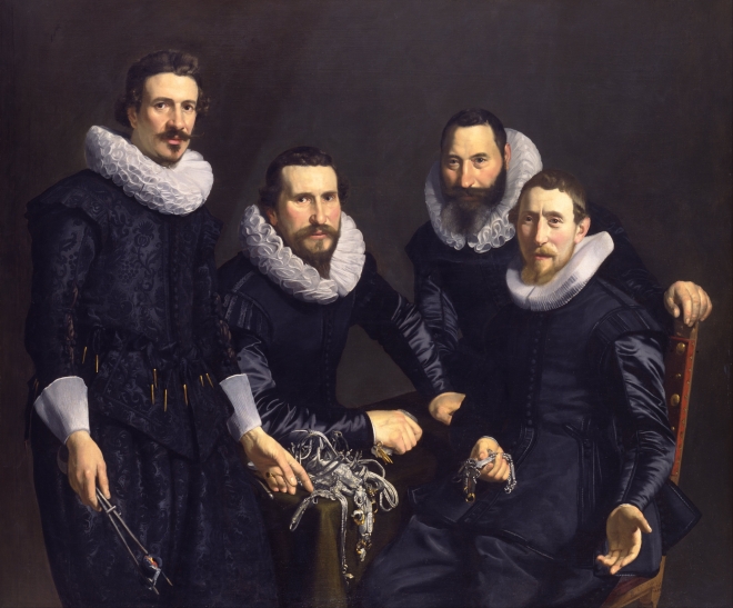 17세기 네덜란드 금세공업 조합의 장인들. 근대 네덜란드의 암스테르담에는 많은 직종의 동업 조합이 있었으며 이들이 도시 운영에 중요한 역할을 했다. 위키피디아 제공