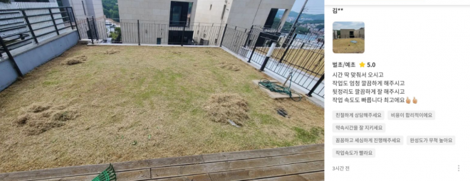 그룹 틴탑 출신 캡(본명 방민수)이 자신이 예초 작업한 사진(왼쪽)과 후기를 공개했다. 캡 인스타그램 캡처