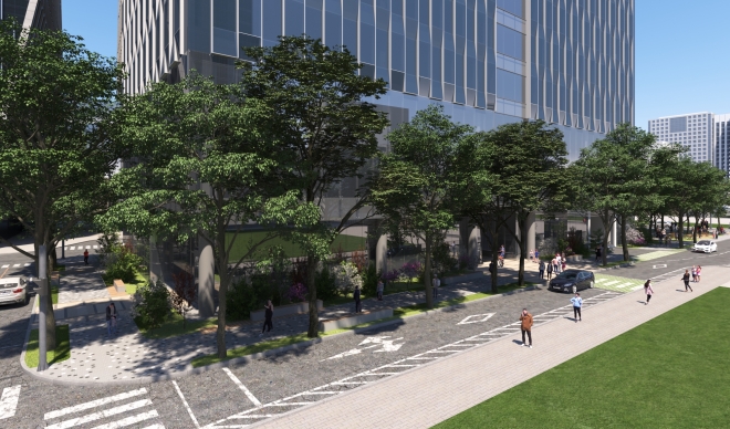 개방형녹지 조성(안). 지구 남측 및 서축