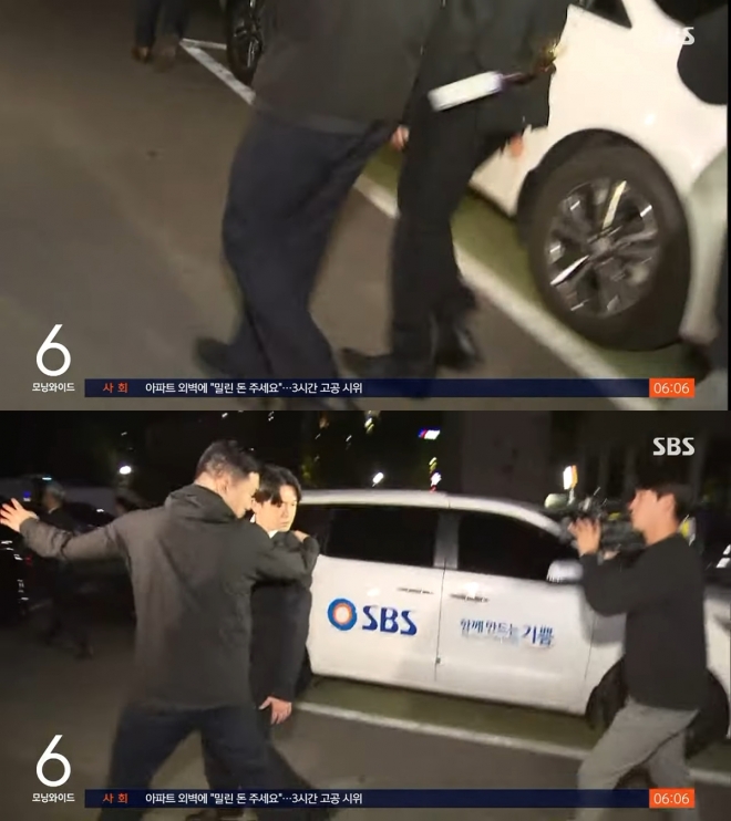 마약 투약 혐의를 받는 배우 유아인이 24일 구속영장 기각 후 유치장에서 나와 이동하다 시민이 던진 페트병에 맞았다.  SBS 뉴스 화면 캡처