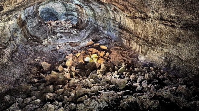 제주 제2공항 예정지와 불과 1.2㎞ 밖에 안 떨어진 수산동굴 입구 낙반지대의 모습. 세계유산본부 제공