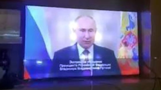 SNS에 확산한 푸틴 대통령 ‘가짜 연설’ 방송 영상. Hanna Liubakova 트위터 캡처