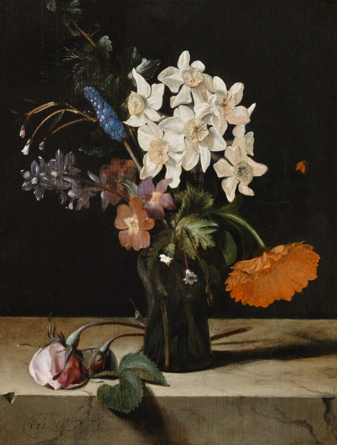 디릭 드 브레이의 ‘대리석 명판 위의 유리 꽃병에 든 수선화와 다른 꽃들’. 쿤스트하우스 취리히 제공