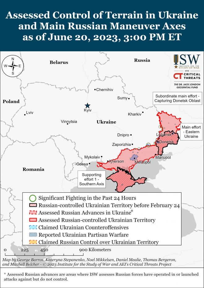 미국 싱크탱크 전쟁연구소(ISW)의 20일자 우크라이나 전황 보고서.
