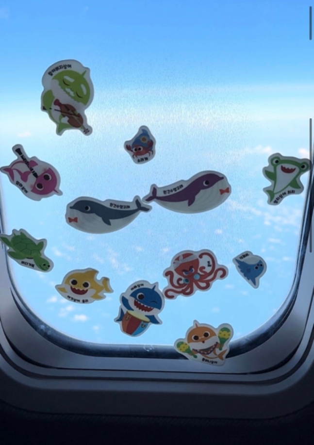비행기 창문에 스티커가 붙여진 모습. 온라인 커뮤니티 네이트판 캡쳐