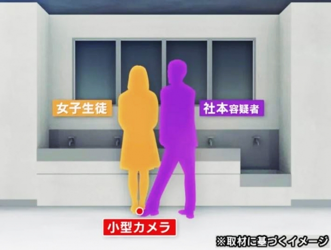 샤모토 이사오 교사의 범행 장면 그래픽. 도카이TV 뉴스화면 캡처