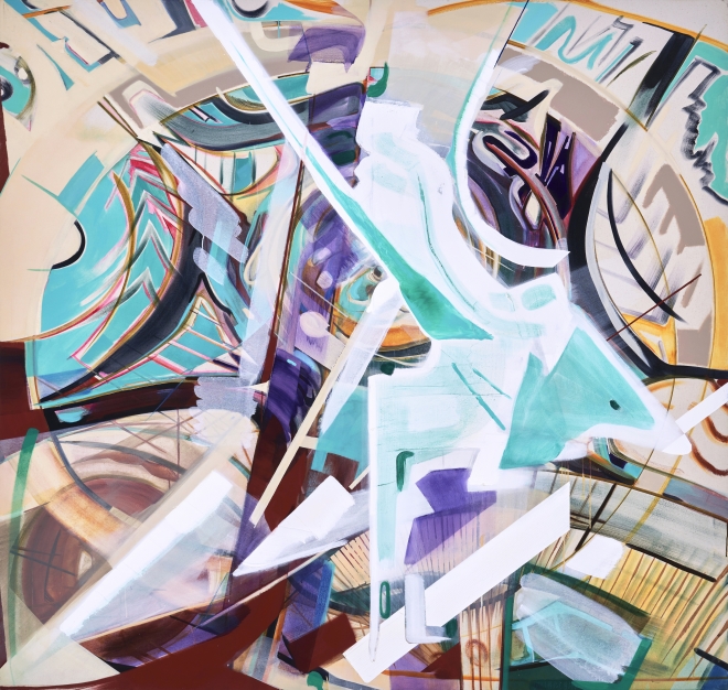 김세은 Seeun Kim, 핏 스탑 Pit Stop, 2020-2023, 캔버스에 수용성 유화와 아크릴 스프레이, Water mixable oil and acrylic spray paint on canvas, 200 x 210 x 3cm