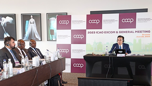 이성희(오른쪽) 농협중앙회 회장이 국제협동조합농업기구(ICAO) 총회에서 발언하고 있다. 농협 제공