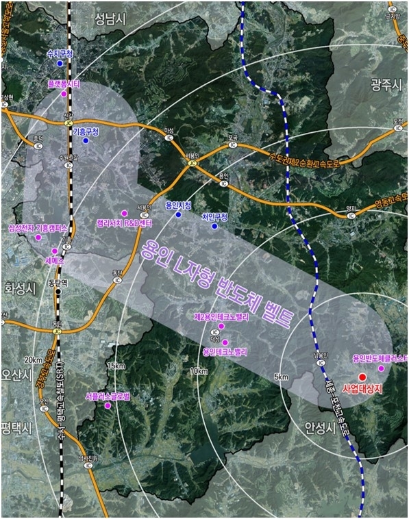 용인 반도체 협력 일반산업단지는 용인 L자형 반도체 벨트 조성사업’의 하나로 처인구 원삼면 일원에 26만 378㎡ 규모로 조성될 예정이다. 용인시 제공