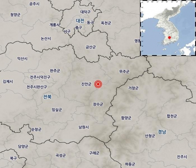 전북 장수군 북쪽 17㎞ 지역에서 규모 3.5 지진이 발생했다. 기상청 제공