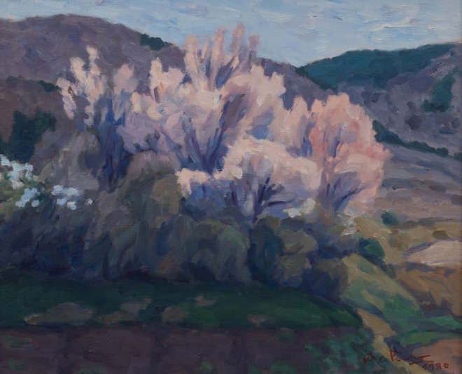 오지호 ‘복사꽃 있는 풍경’   전남도립미술관 이건희컬렉션 소장품.