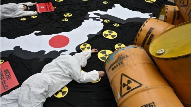 일본 후쿠시마 원전 오염수 해양 방류에 반대하는 한국 시위 모습. AFP 자료사진