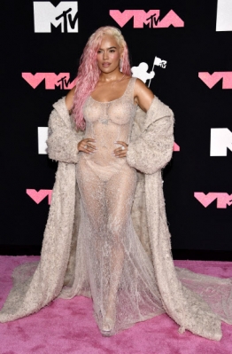 Karol G arrives at the MTV Video Music Awards on Tuesday, Sept. 12, 2023, at the Prudential Center in Newark, N.J. AP