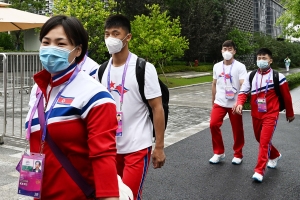 북한 선수단 AG 입촌식…국제 스포츠 무대로 공식 복귀