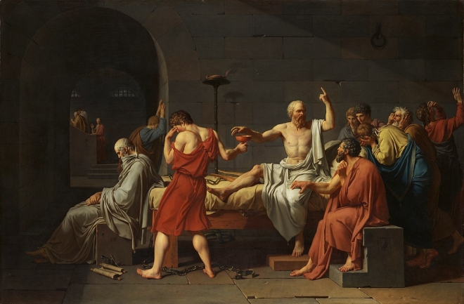플라톤은 스승 소크라테스의 죽음이 이야기꾼들 때문이라고 생각해 ‘시인(이야기꾼) 추방론’을 주장했다. 그림은 자크 루이 다비드의 ‘소크라테스의 죽음’. 미국 메트로미술관 제공