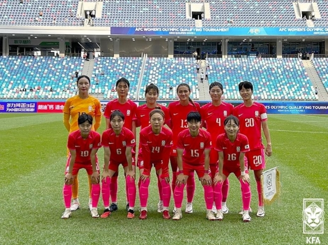 태국전을 앞두고 기념촬영한 한국 여자축구 대표팀