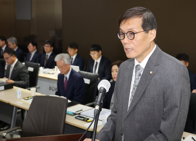 23일 서울 중구 한국은행에서 열린 국회 기획재정위원회의 한국은행 국정감사에서 이창용 총재가 인사말을 하고 있다. 2023.10.23 연합뉴스