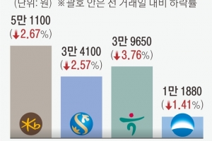 尹대통령, 은행 이자장사 질타에… 금융지주 주가 된서리