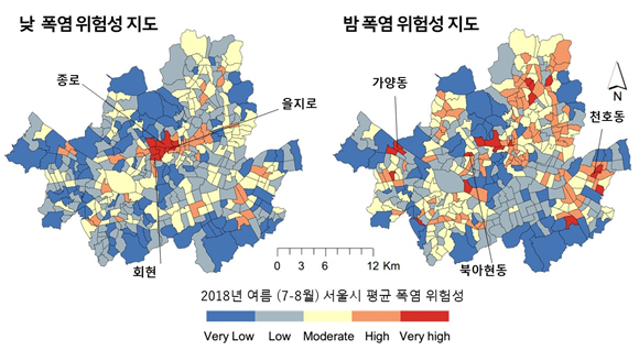 임정호 울산과학기술원(UNIST) 지구환경도시건설공학과 교수팀이 인공지능(AI) 모델링으로 만든 폭염 위험성 지도.  UNIST 제공