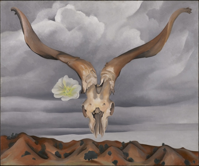 조지아 오키프 ‘숫양의 두개골과 흰 접시꽃 언덕’, 뉴멕시코, 1935년, 브루클린 미술관 소장.