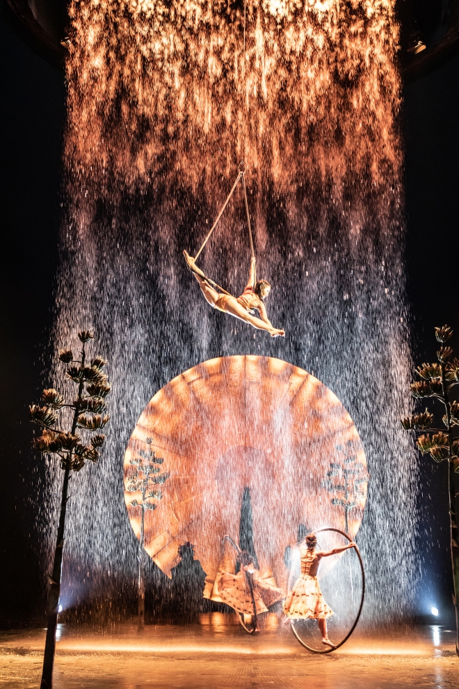 지난달 25일 개막한 태양의 서커스 ‘루치아’는 1만ℓ의 물이 쏟아지는 무대 위에서 공중곡예를 선보이며 관객들에게 환상적인 시간을 선사한다. 마스트인터내셔널 제공