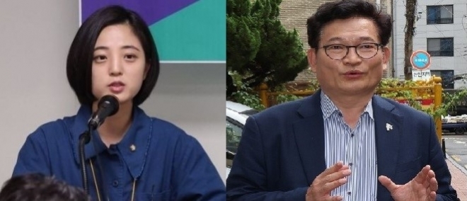 류호정(왼쪽) 정의당 의원과 송영길 더불어민주당 전 대표. 연합뉴스
