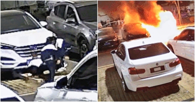 중국 한 주차장에 주차돼 있던 차량에 큰 화재가 발생했다. 범인은 놀랍게도 3명의 초등학교 저학년생이었다. 소후닷컴·뉴스1