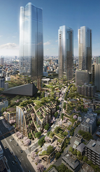일본 도쿄도 미나토구에 복합단지 ‘아자부다이힐스’가 개발을 시작한 지 34년 만에 문을 열었다. 이 지역에 있는 ‘모리JP타워’는 높이 330m로, 일본 최고층 빌딩 기록을 갈아치웠다. 모리빌딩 제공