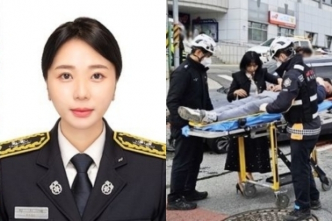 지난 2일 오후 비번일에 진천소방서에 들렀던 박지혜 소방사는 교통사고 현장에 달려가 신속한 대응으로 인명피해를 줄였다. 진천소방서 제공