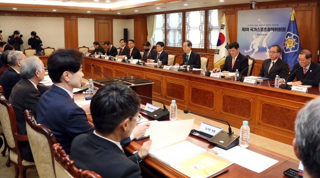 한덕수 국무총리가 20일 오전 정부서울청사에서 열린 국가스포츠정책위원회 1차 회의에서 인사말을 하고 있다. 연합뉴스