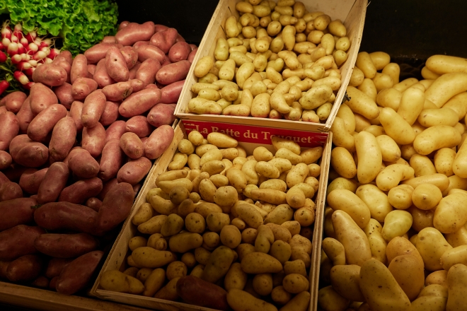 프랑스의 마트에서 판매되는 다양한 품종의 감자들.