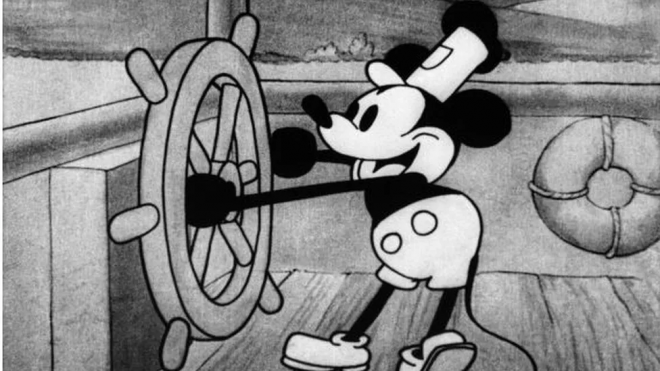 저작권이 해제된 디즈니사의 1928년작 무성 애니메이션 ‘증기선 윌리’의 한 장면.
