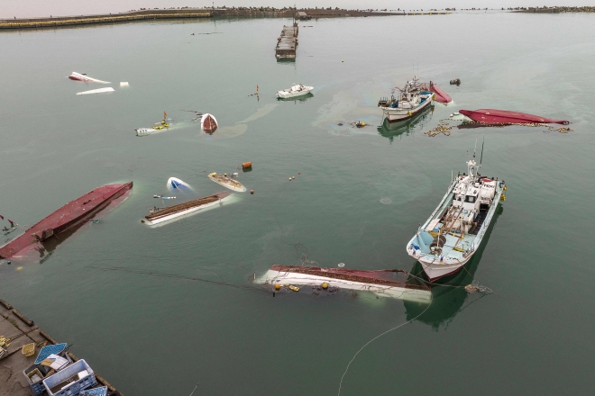 일본 노토강진 이후 스즈시 항구 모습. AFP 연합뉴스