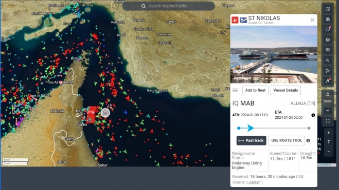 이란이 11일(현지시간) 걸프 해역(페르시아만)과 이어진 오만만에서 미국 유조선 ‘세인트 니콜라스호’를 나포했다. 마린트래픽