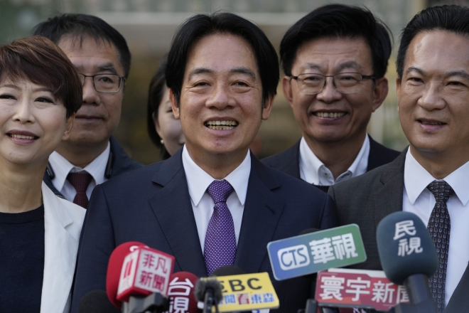 대만 집권 민진당 라이칭더 총통후보. 타이베이 AP 연합뉴스
