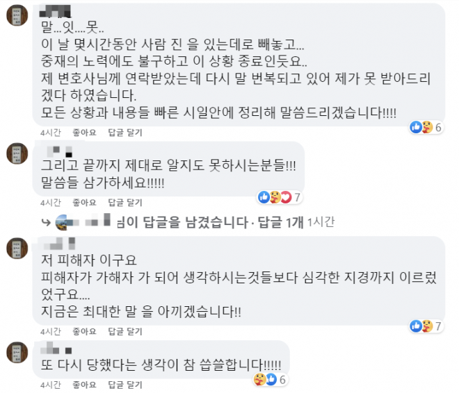 이석주씨가 페이스북에 게시한 합의문 글에 피해자가 반박 답글을 단 모습.