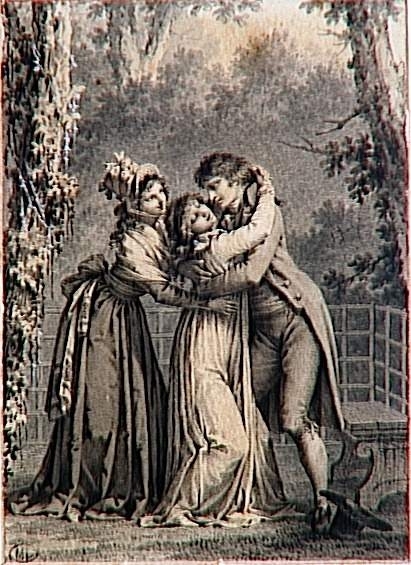 장 자크 루소의 소설 ‘쥘리, 신 엘로이즈’에 삽입된 피에르 폴 프루동의 삽화 ‘첫 입맞춤’. 18세기 들어서 낭만적 사랑에 관한 작품들이 급증했다.  위키피디아 제공