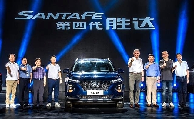 2019년 4월 베이징현대가 하이난다오 아틀란티스 리조트에서 연 중국형 셩다(싼타페) 발표회에서 제4세대 모델을 발표하는 모습. 현대자동차 제공