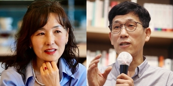 공지영(왼쪽) 작가와 진중권 교수. 연합뉴스