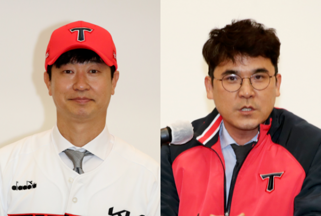 김종국(왼쪽) KIA 타이거즈 감독과 장정석(오른쪽) 전 단장. 연합뉴스