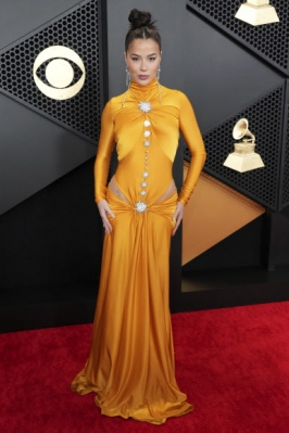Tessa Brooks arrives at the 66th annual Grammy Awards on Sunday, Feb. 4, 2024, in Los Angeles. AP