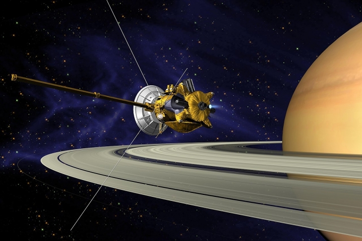 Um mapa virtual de observações feitas pela sonda não tripulada Cassini da NASA enquanto orbitava Saturno.  Fornecido pelo Laboratório de Propulsão a Jato da Caltech (JPL), EUA