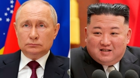 왼쪽 블라디미르 푸틴 러시아 대통령, 오른쪽 김정은 북한 국무위원장. 연합뉴스