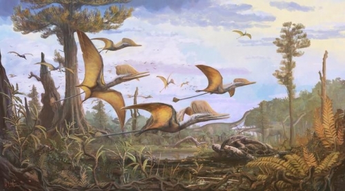 쥐라기 초기에 나타난 익룡 ‘케옵테라 에반새’의 상상도.  © NHM &amp; Witton 2021