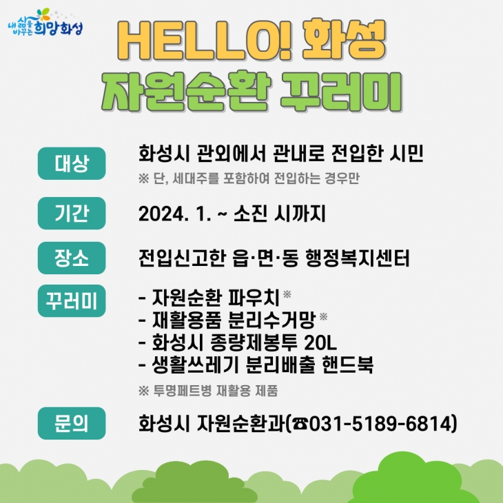 화성시 자원순환 꾸러미 관련 그래픽 자료. 화성시 제공