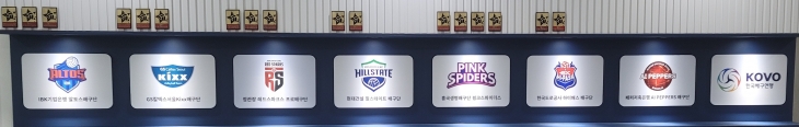 한국배구연맹 사무실 앞에 부착된 프로배구 여자부 역대 우승팀에 부착된 별.