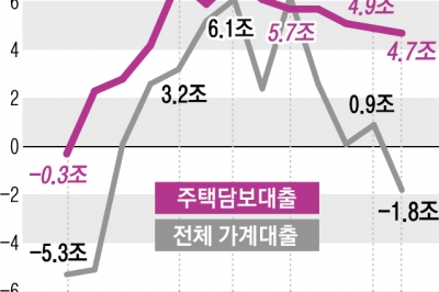 가계대출 11개월 만에↓주담대는 5조 늘었다