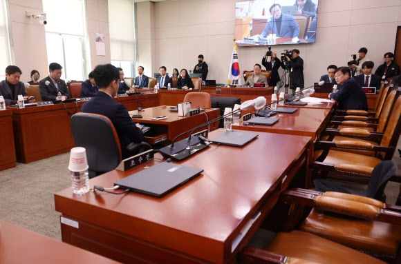 15일 국회에서 법제사법위원회 전체회의가 열리고 있다. 여당인 국민의힘은 김도읍 위원장과 정점식 간사만 회의에 참석했다. 연합뉴스