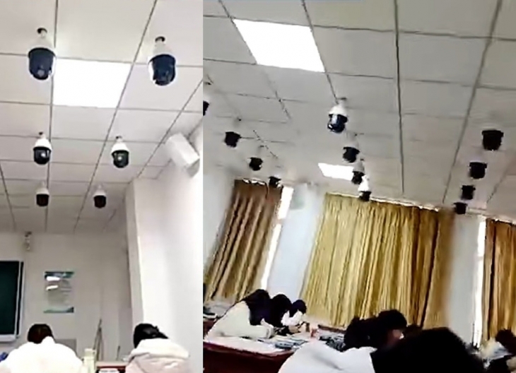중국 허베이성 바오딩대학의 한 강의실에 설치된 카메라.  바이두 캡처