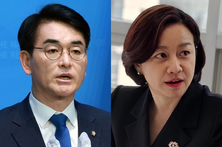 박용진(왼쪽) 더불어민주당 의원과 조수진 변호사. 연합뉴스·조 변호사 인스타그램
